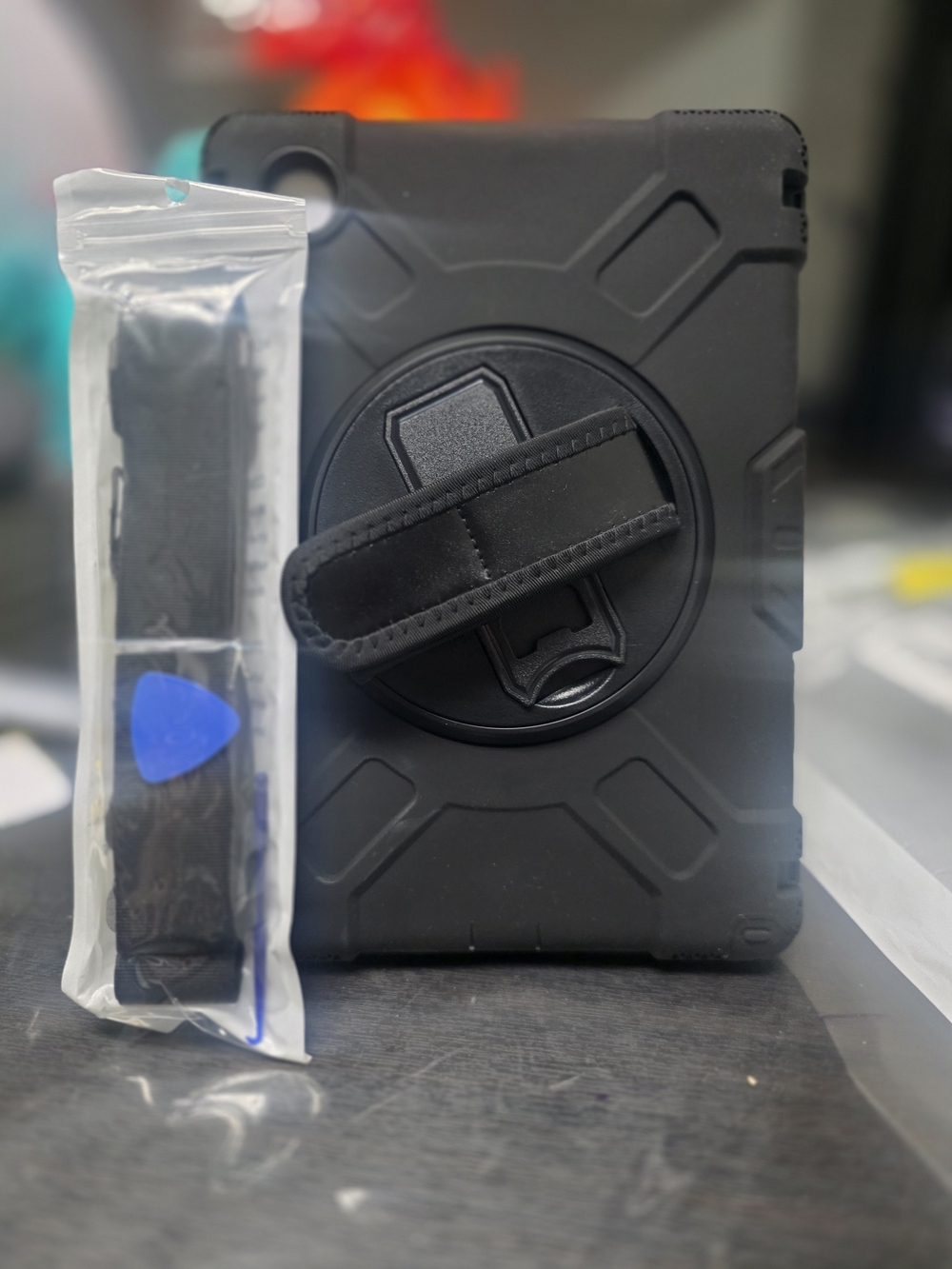 Heavy-Duty Black Tablet Case with Rotating Hand Strap